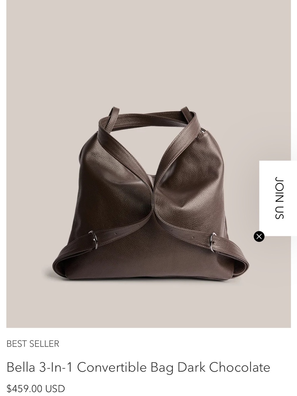 Bella Bag Convertible 3-1 Classic Size Dark Chocolate - Picture 6 of 15